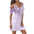 thumbnail image 2 of Jusqu'à 65 % de Rabais! Robes d'Été Mode pour Femmes 2024 Grande Taille Imprimé Manches Courtes Épaules Dénudées Col Rond Robe, 2 of 5