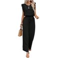 thumbnail image 2 of Jumpsuits for Women Summer Ruffle Sleeves Square Neck Rompers Drawstring Overalls with Pockets Black S, 2 of 9