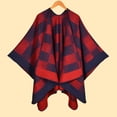 thumbnail image 2 of Gpaecead Women's Fall Classic Plaid Shawl - Jacquard Pattern Open Front Warm Cape Wrap Navy, 2 of 4