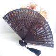 thumbnail image 1 of Agiferg Wedding Hand Fragrant Party Carved Bamboo Folding Fan Chinese Style Wooden, 1 of 2