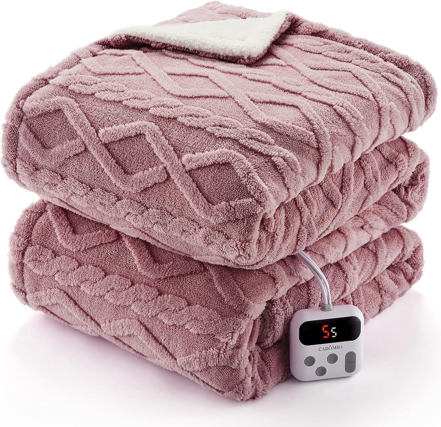84x90 Heated Throw Blanket with Thick Tufted Cable Pattern,10 Heat Levels&10Timer Settings,Electric Throw with Intelligent Temperature Control,Machine Washable,Fast Heating，Pink