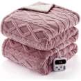 thumbnail image 1 of 84x90 Heated Throw Blanket with Thick Tufted Cable Pattern,10 Heat Levels&10Timer Settings,Electric Throw with Intelligent Temperature Control,Machine Washable,Fast Heating，Pink, 1 of 9