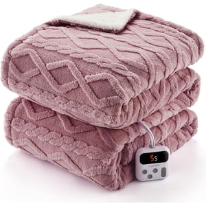 84x90 Heated Throw Blanket with Thick Tufted Cable Pattern,10 Heat Levels&10Timer Settings,Electric Throw with Intelligent Temperature Control,Machine Washable,Fast Heating，Pink