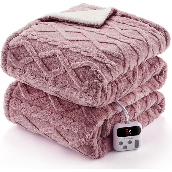 Electric Blanket - Thick Tufted Sherpa Heated Blanket Full Size with 10 Heat Levels and 10 Time Settings, Machine Washable Fast Heating Blanket King Size 90"×100", Dusty Pink