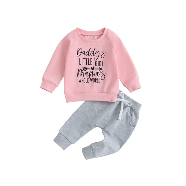 Faithtur Toddler Girls 2PCS Pants Sets Long Sleeve Letter Print Pullover Tops and Drawstring Pants Sets