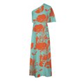 thumbnail image 4 of Robe à une Épaule pour Femmes Tunique Évasée à Manches Courtes Robe Maxi à Fleurs Décontractée Ourlet Fendu sur le Côté Boho Robe d'Été de Vacances, 4 of 5