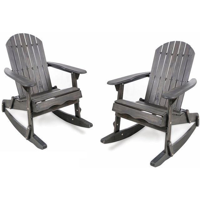 Noble House Malibu Wood Adirondack Rocking Chair in Dark Grey (Set of 2)