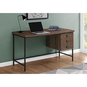 Monarch Specialties Bureau d'ordinateur, Bureau à la maison, Ordinateur portable, Tiroirs de rangement, 55"l, Travail, Métal, Stratifié, Brun, Noir, Contemporain, Moderne