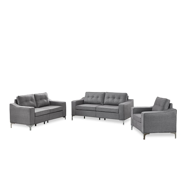 Ensemble de Canapé 3 Pcs en Lin Gris avec Pattes Chromées