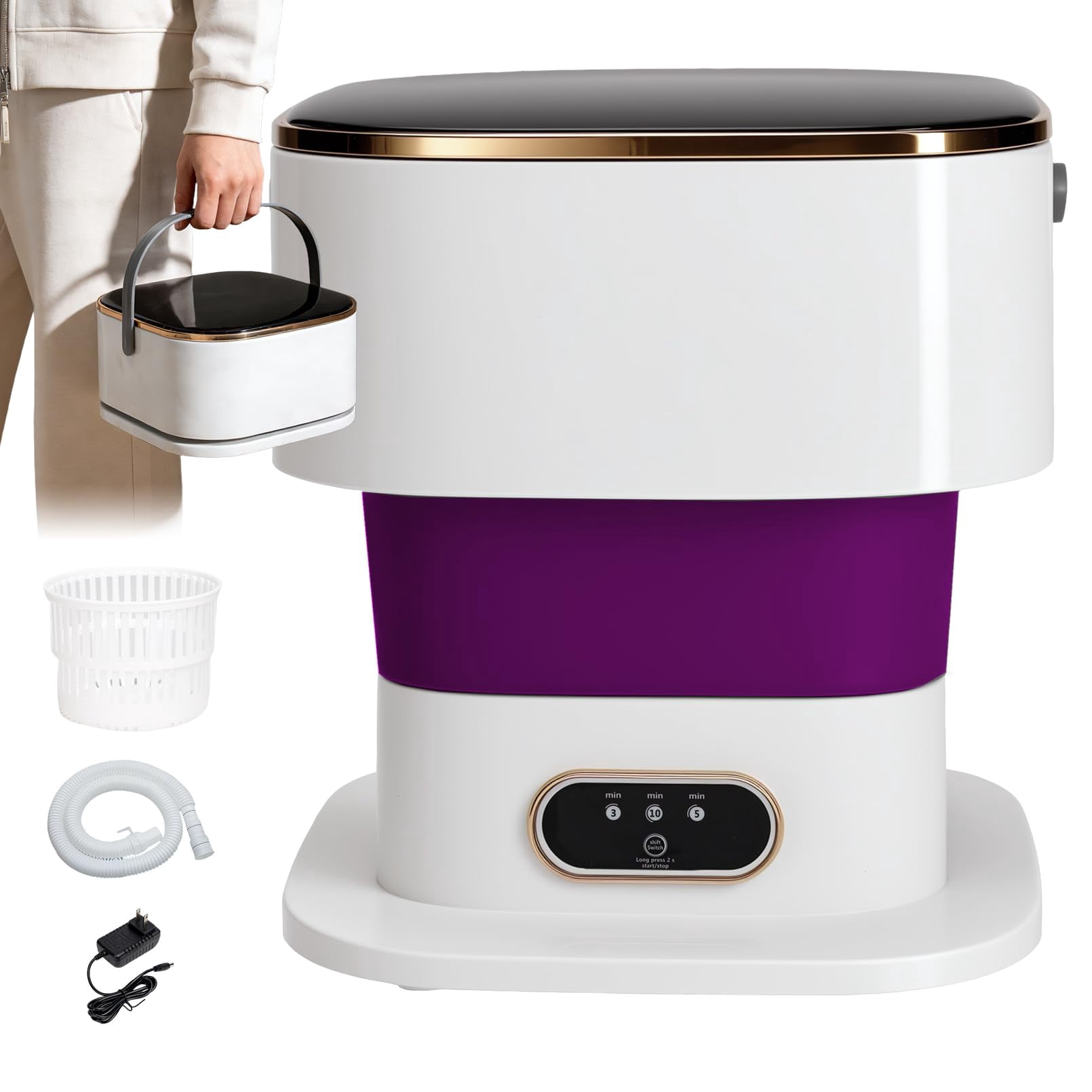 Portable Washing Machine Mini Washer for Apartments - Compact Foldable Countertop Clothes Washer & Dryer Combo Small Lavadora Portatil Handheld Laundry Machine (Purple)