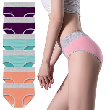 Timegard 6pc Plus Size Panties for Women Mid Waist Full Coverage Comfort Cotton Underwear No Show Briefs