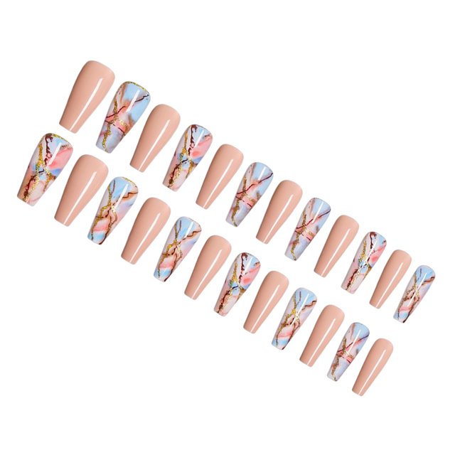 ruzhgo Length Coffin Fake Nail Scratch Resistant Press-on Fingernails Removable Trimble Nail Tip Adjustable Manicure Stickers Girls Type 1 Type 21