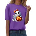 thumbnail image 2 of YLHFASHION T-shirt d'Halloween pour Femmes à Manches Courtes, Col Rond, Graphique, Hauts Imprimés Citrouille, Chandails Décontractés d'Automne Automne 2025, Économies d'Été Liquidation, T-shirt à Manches Courtes pour Femmes, 2 of 5
