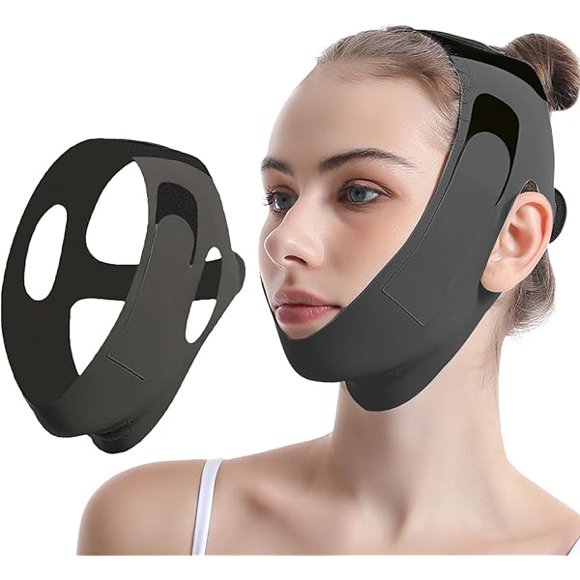 AoVoTo Chin Strap for Sleeping - Double Chin Reducer, Jawline Shaper & Face Lift, Chin Lifting Mask for Women, Reusable V Line Lifting Mask, Jawline Exerciser, Double Chin Eliminator,Black M