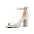 thumbnail image 1 of BLISSFUL STEP Women's Shoes Ankle Strap Block Heel Buckle Open Toe Sandals Grey 5.5, 1 of 8