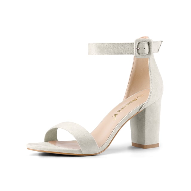 BLISSFUL STEP Women's Shoes Ankle Strap Block Heel Buckle Open Toe Sandals Grey 5.5