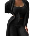 thumbnail image 1 of Innerwin Cardigan Outfit Set Open Front Women Fuzzy 3 Piece Sweatsuit Sleep Solid Color Regular Lounge Sets Black 3XL, 1 of 7