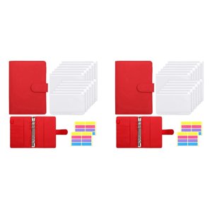 Enveloppe de trésorerie budgétaire, 30 Ensemble de reliures budgétaires Pcs, avec enveloppe en espèces, A6 Binder, pour économiser de l'argent enveloppe sac de stockage,2 x A6 classeur 24 x enveloppes budgétaires en espèces 4 x étiquettes autocollantes, rouge
