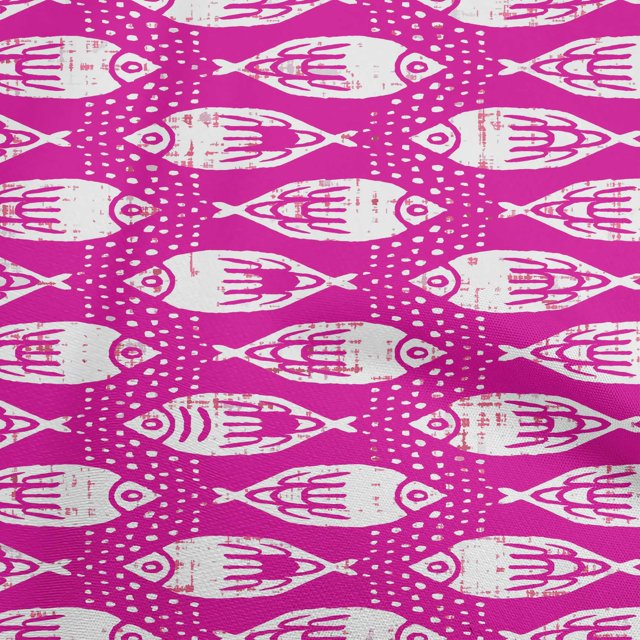 oneOone Velvet Fuschia Pink Fabric Asian Block Fish Craft Projects Decor Fabric Printed By The Yard 58 Inch Wide