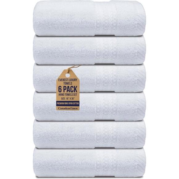 Large Hand Towels, 16"x30", 6 Pack, Lightweight Quick Dry Soft Absorbent Cotton Towel Sets for Hotels, Bathrooms, Gym, Spa Salon, White