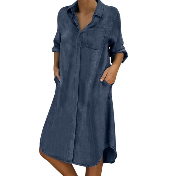 Ketyyh-chn99 Casual Dresses for Women Sun Dress Dresses for Women Casual T-shirt Dresses Long Sleeve Boho Beach Dress Navy,XL