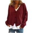 thumbnail image 1 of 2025 Femmes Uni Col en V Boutons Chandail Léger Décontracté Extensible Tricoté Chandail pour Femmes Grande Taille Cardigans, 1 of 6