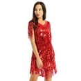 thumbnail image 4 of Aiihoo Robe de Danse Salsa Latin Tango Cha-Cha pour Femme, Robe Charleston à Paillettes et Franges, Costume de Salle de Bal Rouge G, 4 of 7