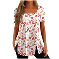 thumbnail image 1 of Pompotops Mode Femmes Décontracté Imprimé Col Carré Manches Courtes Boutons Hauts Blouses Amples, 1 of 5