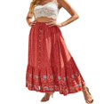 thumbnail image 3 of Womens Summer Fall Boho Floral Half Skirt High Waist A-Line Front Button Ruffle Beach Maxi Skirt S-XL, 3 of 7