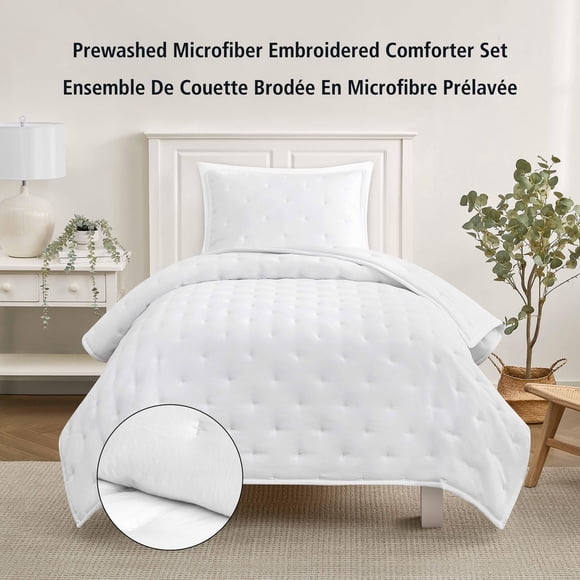 Mainstays Twin/Twin XL Comforter Set, Soft Lightweight & All Season, 2-Piece, White