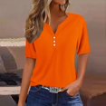 thumbnail image 2 of Yuyuzo Womens Summer Tops Notch V Neck Button Tunic Tops Short Sleeve Loose Summer Basic Tee Shirts, 2 of 5