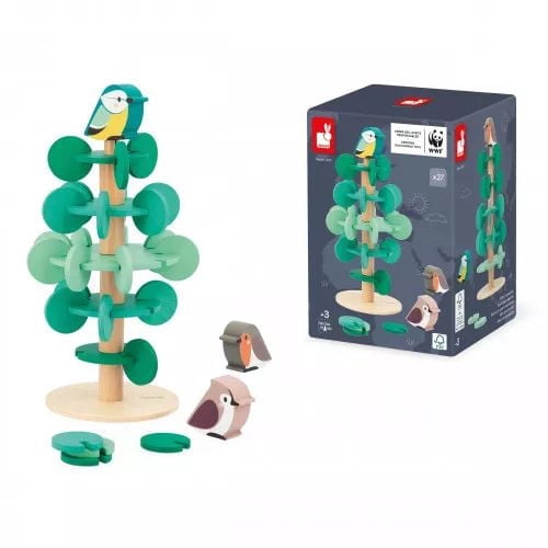 Janod - Arbre à Assembler - Construisez votre propre arbre de 30 cm - Comprend 37 accessoires en bois - Jeu de dextérité - Pour enfants et tout-petits - À partir de 36 mois