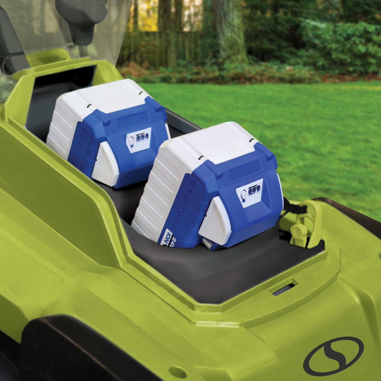 Ensemble tondeuse à gazon sans cordon iON+ de 48 V Sun Joe 24V-X2-17LM, 43 cm, 6 positions, avec 2 batteries de 4,0 Ah, double chargeur et sac à herbe