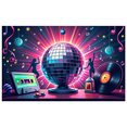 thumbnail image 2 of Disco Party Backdrop Vinyl Record Music Banner for Retro Dance Party Decoration Studio Background Photography Props Themed Event Decor, 2 of 5