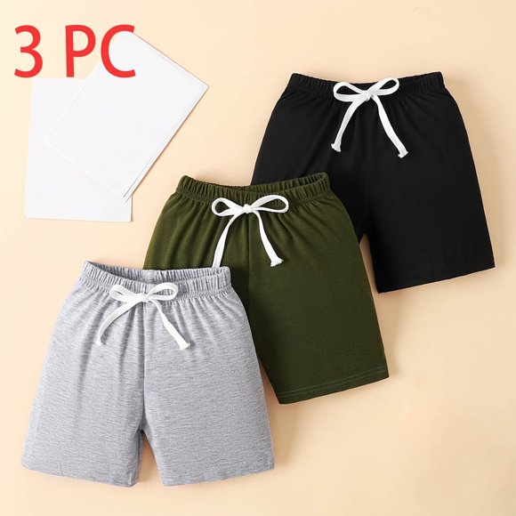 Sijiajgjfu Ensemble de 3 Shorts Athlétiques à Cordon pour Garçons, Taille Élastique, Vêtements de Sport, Shorts de Rentrée Scolaire, Liquidation pour 2-8 Ans, Multicolore