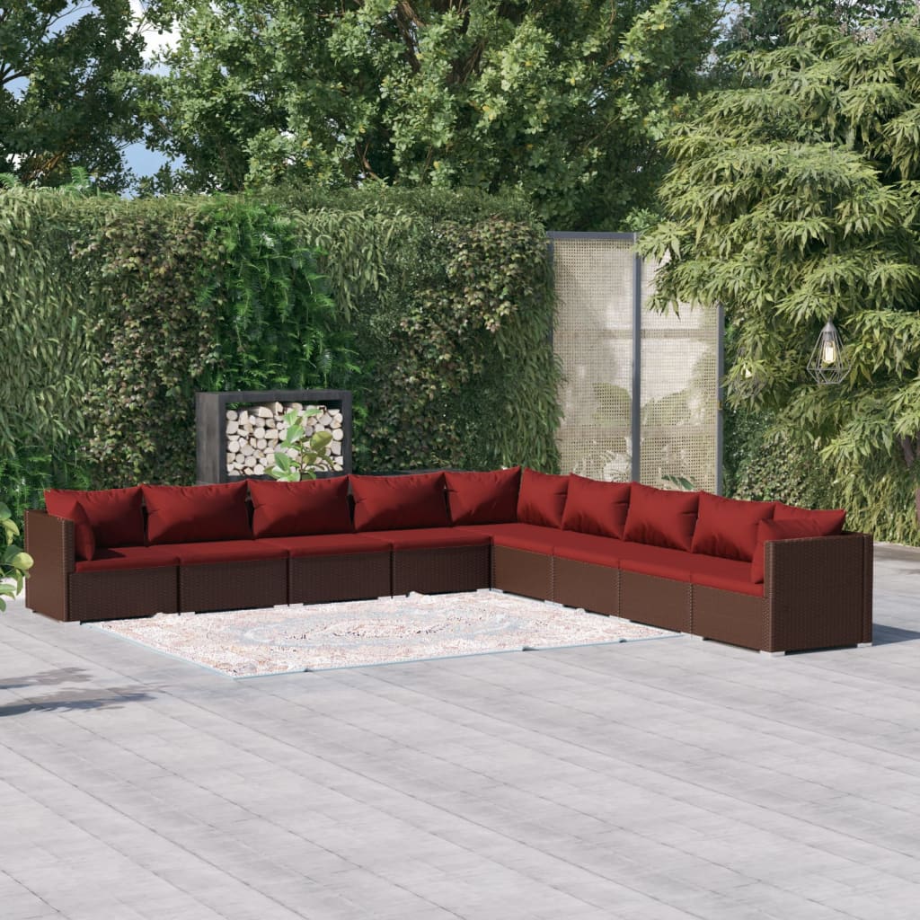 vidaXL 9 Piece Garden Lounge Set with Cushions Poly Rattan Brown