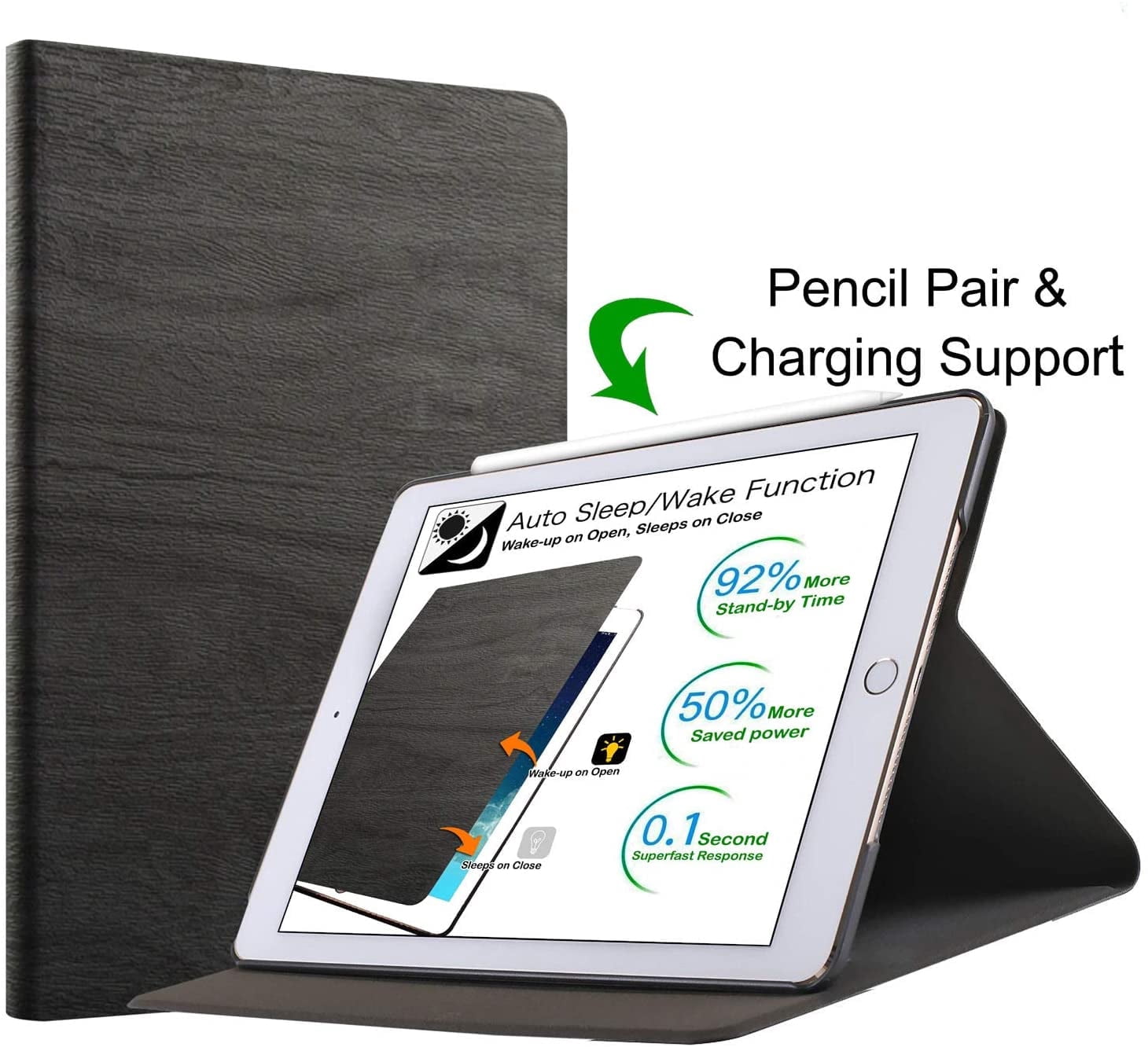 iPad PRO 10.5 Inch 2017 Air 10.5 3rd Generation 2019 [ Air 3 ] A1701 A2152 A2123 MQF12LL/A MQEY2LL/A MQF22LL/A MQF02LL/A Slim Profile & Adjustable Viewing Angle Stand Wooden Texture Cover - Black