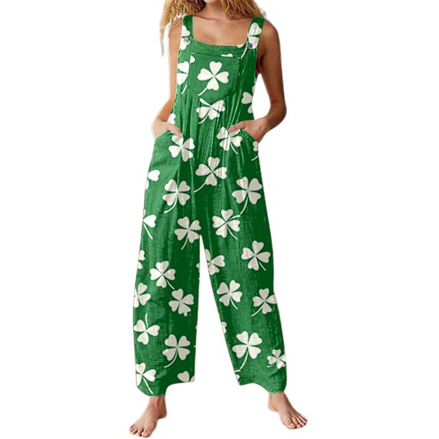 Combinaison Pantalon à Poches Imprimée Semana Décontractée Mode 2025 pour Femme Combinaison pour Femme Vert TG