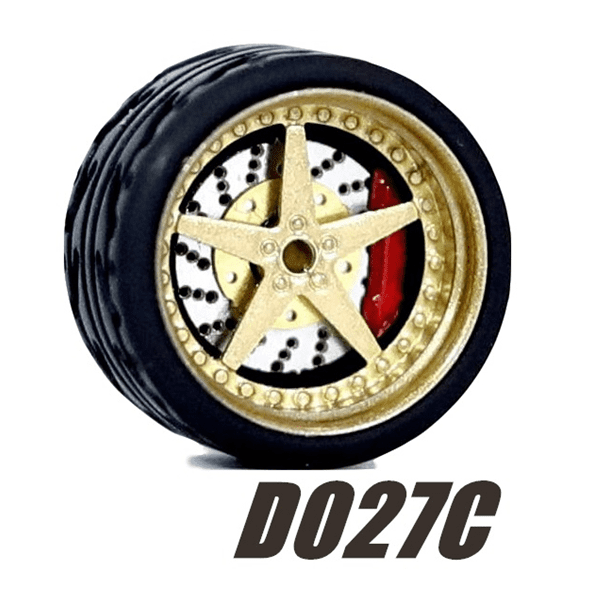 Carlomo Roues 1/64 pour Modèle de Voiture D-Class 2 Ensemble de Détail en Alliage Pièces de Réparation avec Pneus en Caoutchouc Disques de Frein Passe-Temps Adultes D027C