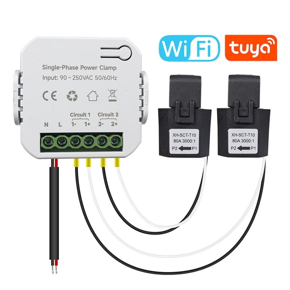 Amdohai Tuya Wifi Single-phase Energy Meter 80A with CT Clamp Cellphone App Kwh Power Consumption Monitor Electricity Statistics 90- 250VAC 50/60Hz