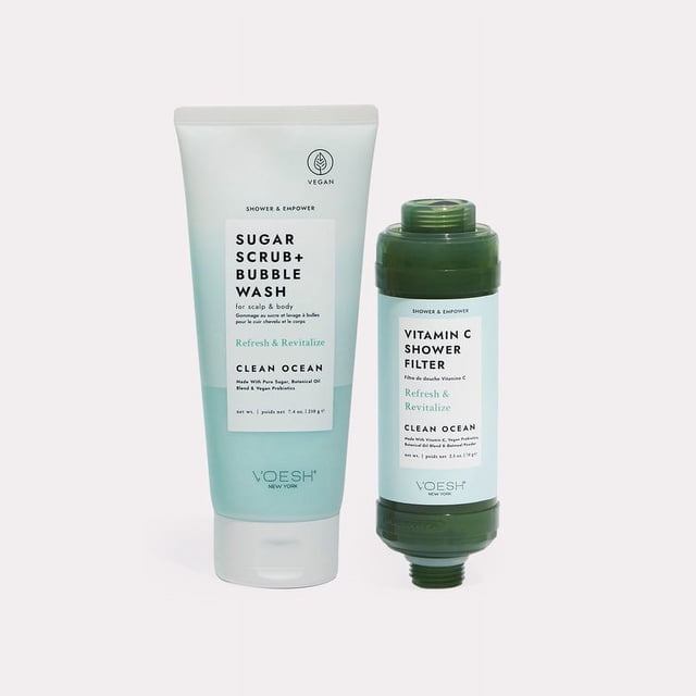 Voesh Shower Empower Duo, Shower Filter & Sugar Scrub, Clean Ocean