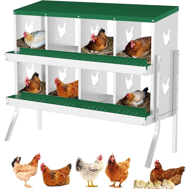 Chicken Nesting Box, 8 Compartment Metal Chicken Nesting Boxes for Chicken Coop, Easy Egg Collection, Easy Cleaning, Chicken Laying Boxes with Bracket Legs for Hens, Green