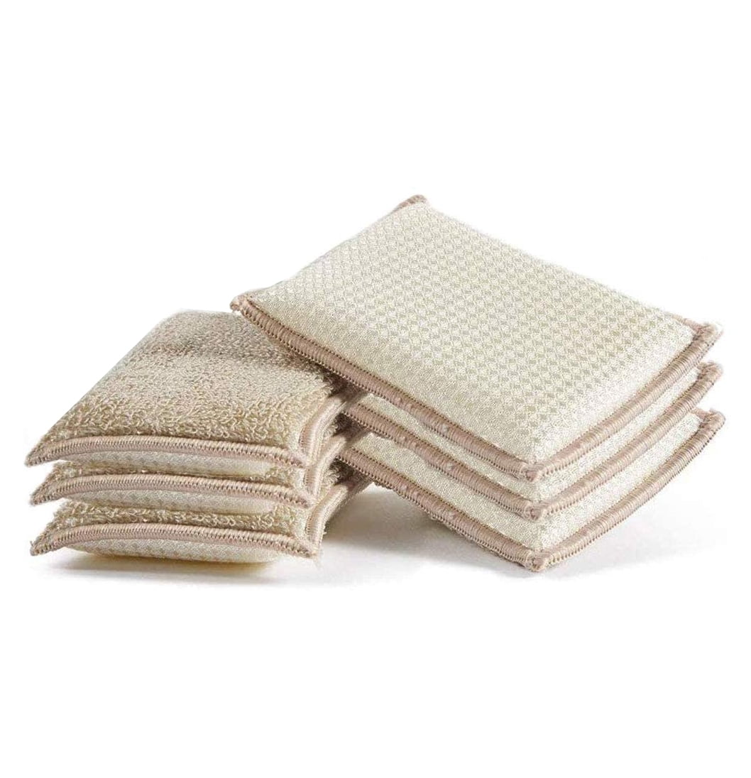 Bamboo Natural Absorbent Sponges Kitchen Cleaning Sponges Reusable Dish Washing Sponges Pink(6 Pack)