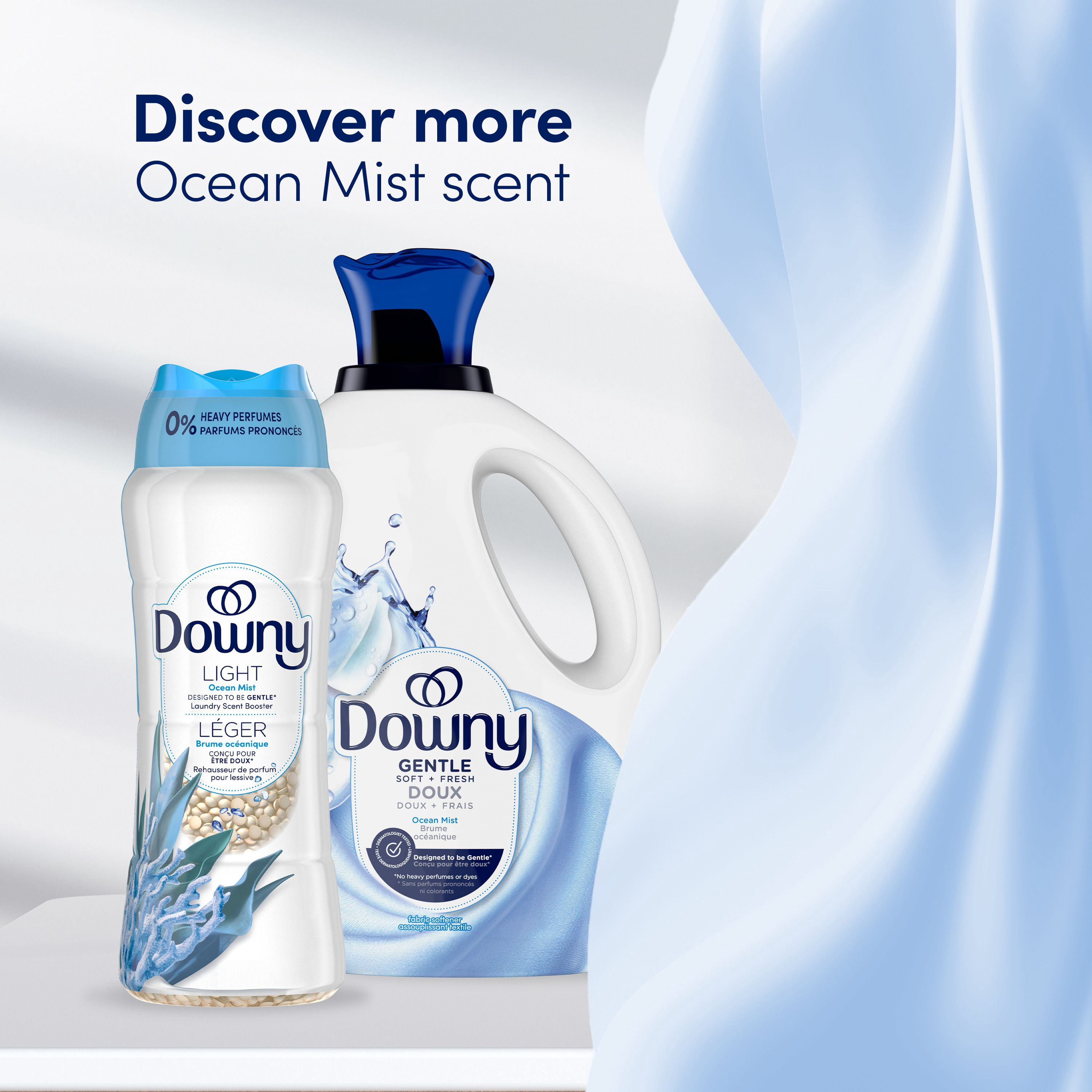 Perles rehausse-parfum pour lessive Downy Léger, parfum Brume océanique, perles pour les tissus pour la lessive, conçues pour être douces avec une légère bouffée de parfum, sans parfums prononcés