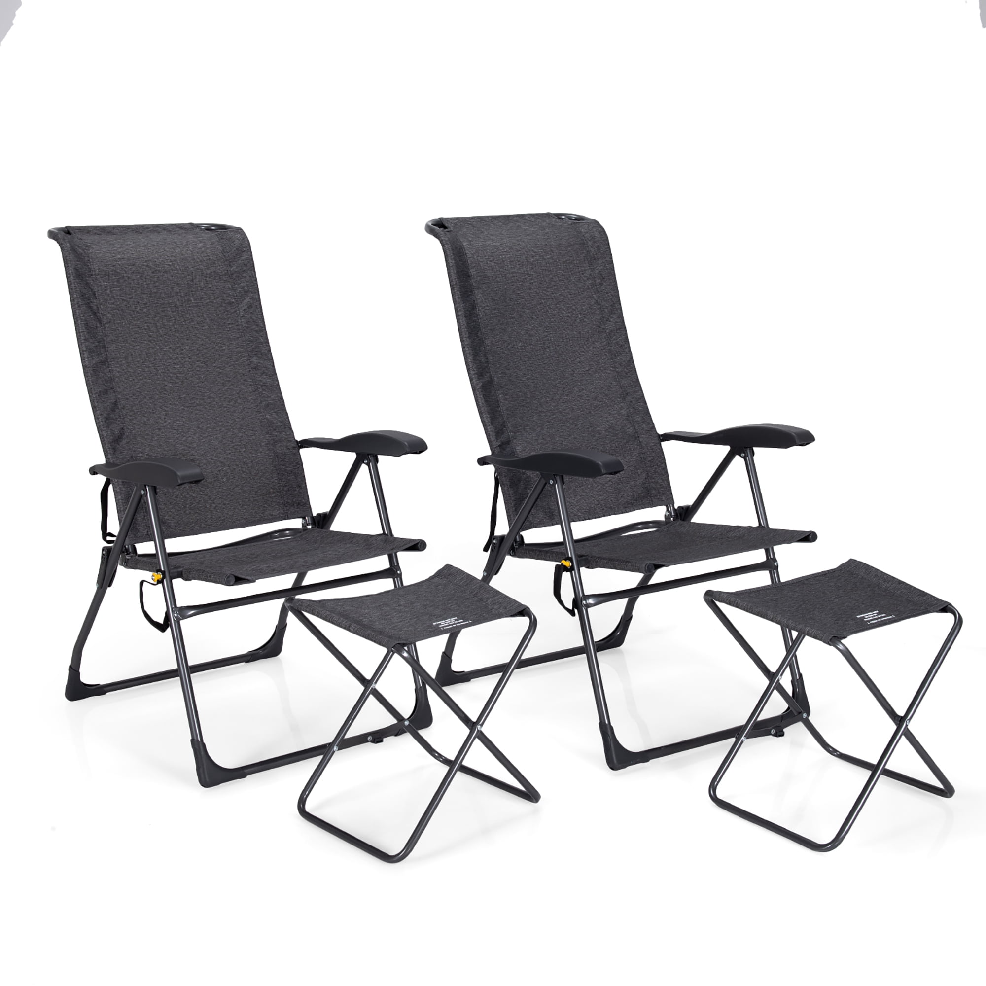 Costway Ensemble de 4 Chaises de Salle à Manger Pliantes pour Patio avec Ottoman, Dossier Réglable, Camping, Gris