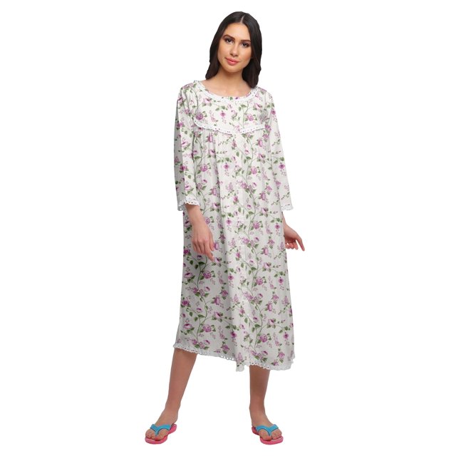 Moomaya Chemise de Nuit Boutonnée en Coton Imprimé pour Femmes, Robe de Nuit d'Allaitement