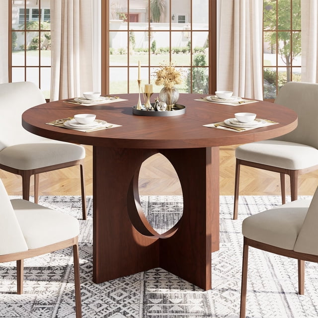 Round Dining Table for 4-6 People, 47'' Dining Room Table with Wooden Pedestal Base, Dinner Tables, Circle Kitchen Tables for Dining Room, Kitchen, Living Room (Table Only)