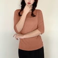 thumbnail image 4 of Timegard Hauts pour Femmes Col Rond Manches 3/4 Blouse Ample Confortable Décontractée Couleur Unie Pyjama T-Shirt Hauts, 4 of 6