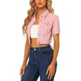 thumbnail image 4 of INSPIRE CHIC Veste en Denim Courte pour Femme à Manches Courtes, devant Boutonné, Veste en Jean Rose TP, 4 of 6