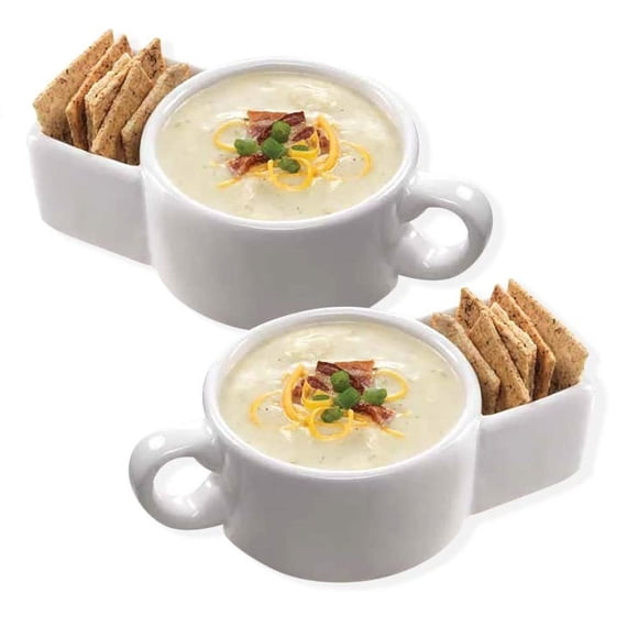 i Kito Soup and Cracker Bowls Set with Handles, Soup Bowl with Cracker Holder White 2pack